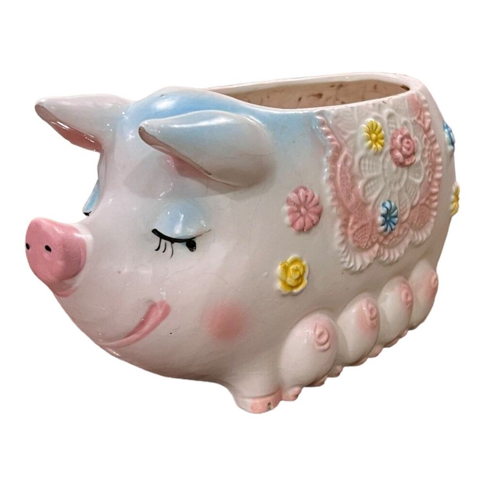 Vintage Kitschy Japan Anthropomorphic MCM‎ Mama Pig & Piglets Napco Planter